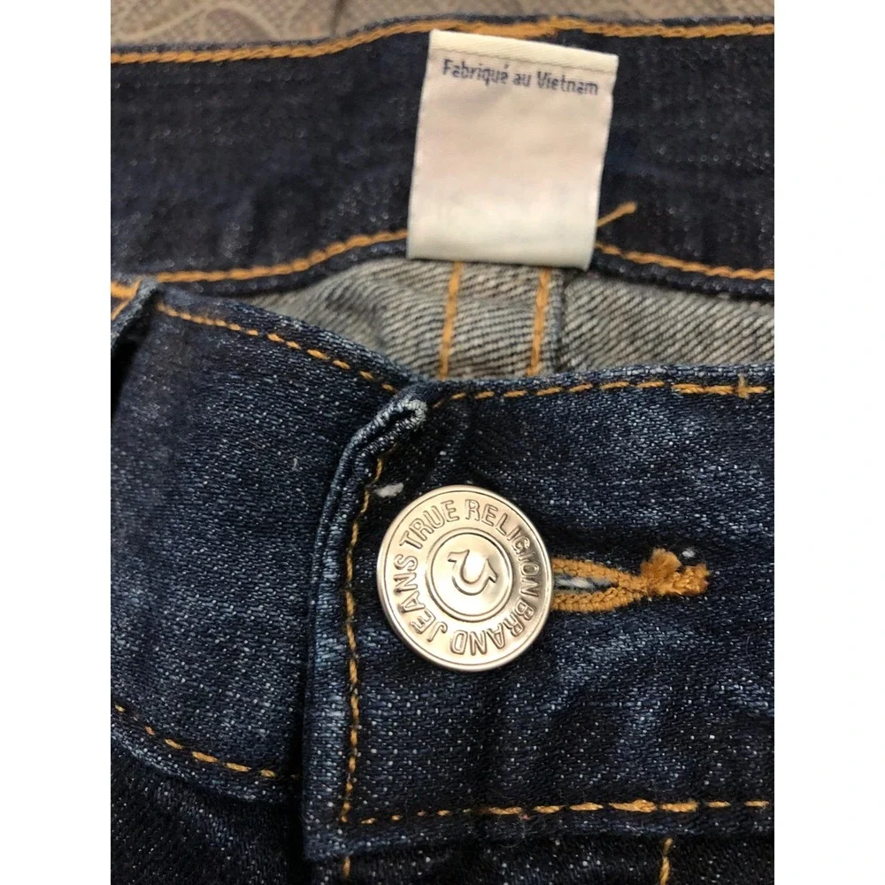 True Religion Straight Jeans Mens 34 Dark Wash Faded Denim World Tour